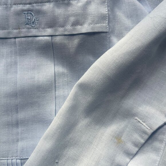 VTG Christian Dior Pale Blue Pleated Long Sleeve Guayabera Shirt Small - Picture 10 of 11